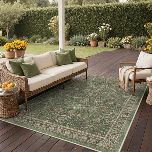GENIMO Indoor Outdoor Rug, Washable for Patio and Deck, Olive Green, 5x8 - Image 3
