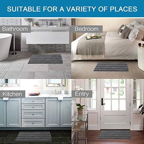 H.VERSAILTEX Bath Rugs for Bathroom Non Slip Bath Mats Extra Thick Chenille Striped Rug 20" x 32" Absorbent Non Skid Fluffy Soft Shaggy Washable Dry Fast Plush Mat for Indoor, Bath Room, Tub - Grey - Image 6