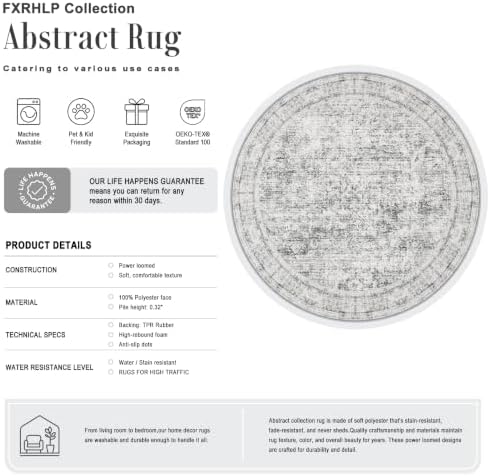 Round Area Rug Living Room: 5 ft Modern Washable Indoor Carpet - Image 2