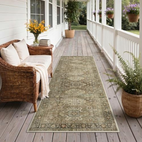 GENIMO 2.5x8 Outdoor Runner Rug, Washable for Patio, Olive Brown - Image 7