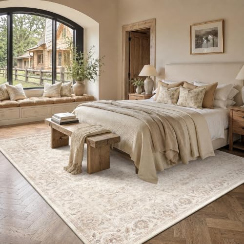 Washable 9x12 Living Room Non-Slip Area Rug Retro Beige Large Carpet - Image 4