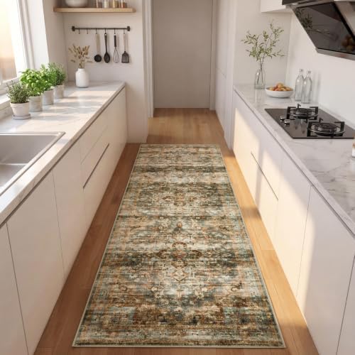 GarveeHome Washable Rug Runner 2x6 Vintage Runners for Hallways Grey/Orange - Image 3