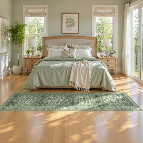 Sage Green 2x8 Hallway Runner Rugs, Non-Slip Vintage Rug for Kitchen - Image 4