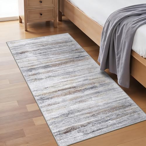 2x4 Washable Entryway Runner Rugs: Easy-to-Clean Runners for Hallway Bedroom - Stain and Water Resistant Rug with Non-Slip Backing - Soft Low-Pile Door Mat Kitchen Carpet Beige Grey - Image 2