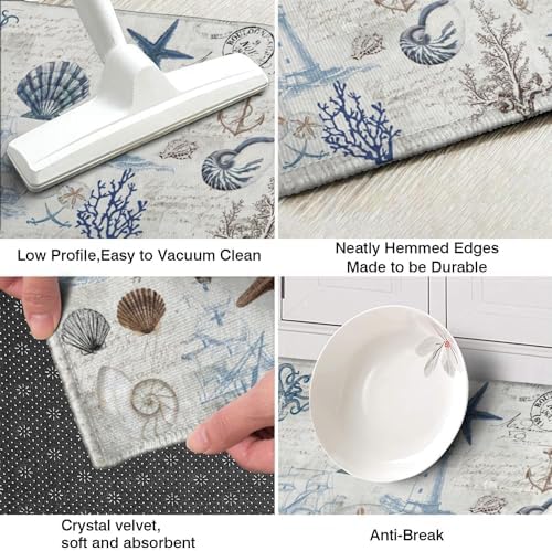 Nautical Kitchen Rug Set of 2,Ocean Themed Kitchen Decor Vintage Beach Kitchen Mat Non-Slip Washable, Farmhouse Kitchen Decor Anti Fatigue Floor Mat for Kitchen Laundry Room,17x30+17x47 Inch - Image 6
