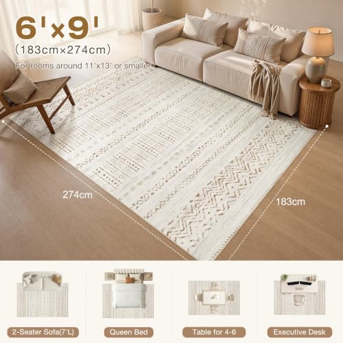 cotiled 6x9 Area Rugs for Living Room: Boho Washable Rug for Dining Room - Image 2