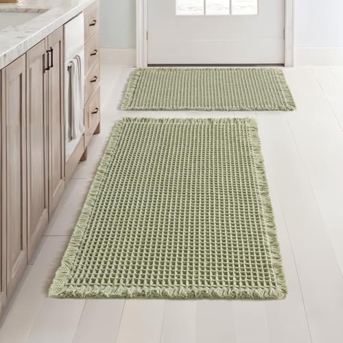MIULEE Set of 2 Waffle Bathroom Rugs Sage Green Bath Mat 17"x24"+20"x32" by MIULEE