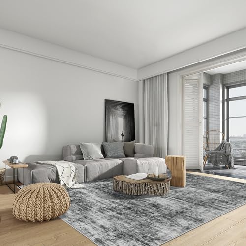 5x7 Area Rugs for Living Room: Washable Abstract Black Bedroom Carpet - Image 4