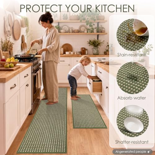 hicorfe Waffle Kitchen Runner Rugs Set of 2,Non Slip Kitchen Mats for Floor - Image 6