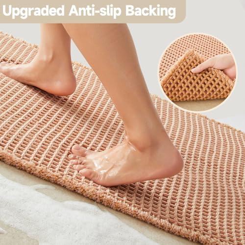 TYUU Waffle Bath Mat, Boho Bathroom Rugs Non Slip, 30x20 Light Peach - Image 4