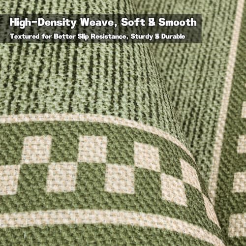 Faux Linen Washable Rug Smooth Breathable Floor Mat 5x10 Green - Image 6