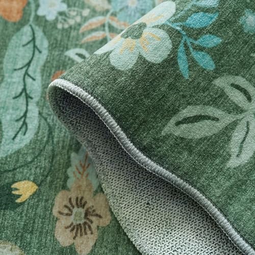 Washable 3x5 Entryway Area Rugs: Ultra Soft Low Pile Carpet for Kitchen Nursery Indoor Light-Weight Doormat Rug with Non-Slip Backing for Living Room Bedroom Small Boho Floor Mat(3x5, Floral/Green) - Image 5