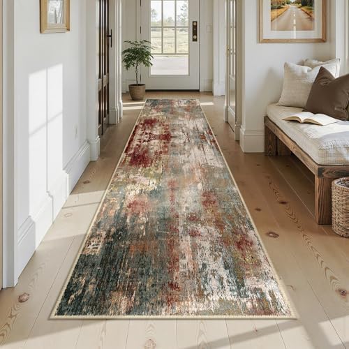 RELEANY Washable Runner 2'6"x12' Abstract Area Rug for Hallway Rustic Brown - Image 7