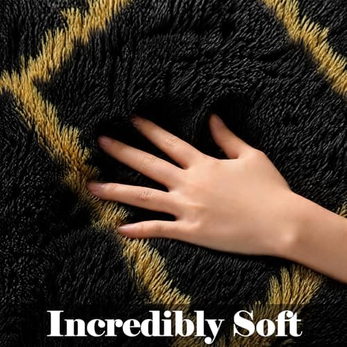 8x10 Area Rugs for Living Room, Fluffy Black and Gold Bedroom Geometric Rug - Image 2