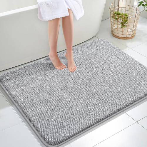 OLANLY Memory Foam Large Bathroom Rug 40x32, Absorbent Bath Mat, Light Grey by OLANLY