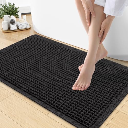Smiry Waffle Bath Mat 30X18, Extra Soft Absorbent Bathroom Rugs, Black by Smiry