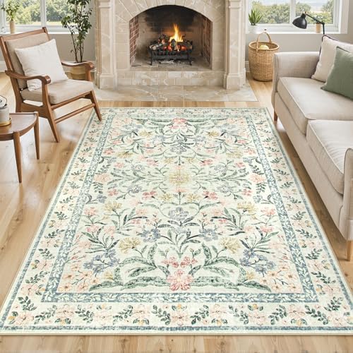 Lahome Boho Beige Rugs for Living Room 6x9, Washable Kids Rugs for Bedroom Girls, Farmhouse Soft Baby Carpet for Nursery, Non-Slip Carpet for Dining Room Playroom, Beige by Lahome
