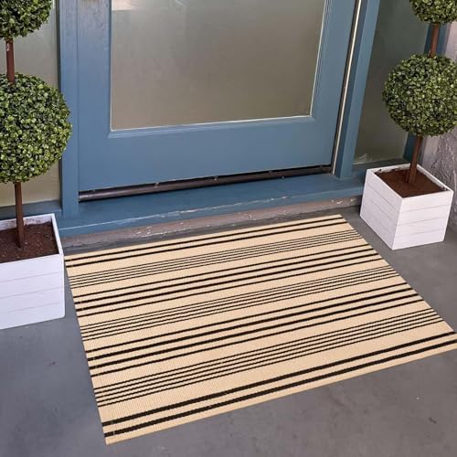 Front Outdoor Door Mat 2'x3'Tan Black Striped Outdoor Rug Washable Doormat - Image 7