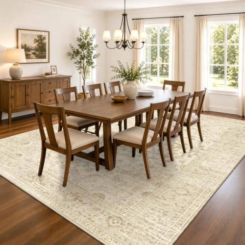 Beige 8x10 Living Room Rug, Non Slip Neutral Area Rug for Bedroom, Nursery - Image 4