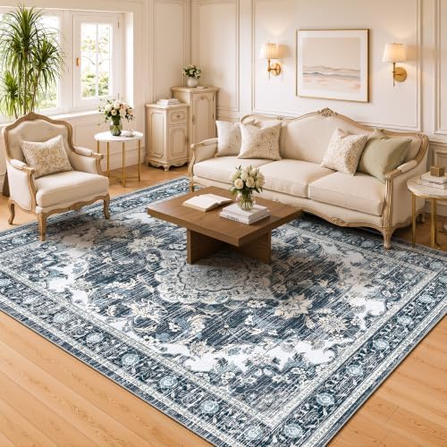 3x5 Boho Washable Area Rugs, Non Slip Indoor Foldable Carpets, Dark Blue by tubeamin