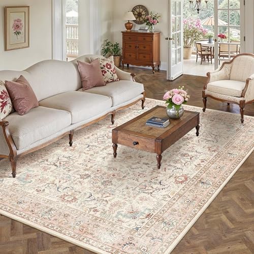 5x7 Washable Bedroom Area Rug Non-Slip Vintage Pink Throw Carpet by HOME