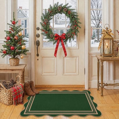 Easy Jute Christmas Outdoor Mats for Front Door, 2x3 Small Washable Kitchen Rugs, Farmhouse Green Throw Rug Non Slip Indoor Outdoor Carpet for Porch Entryway Foyer - Image 3