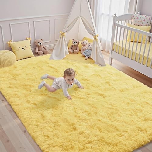 5x7 Yellow Rug for Living Room Shag Area Rugs Fluffy Bedroom Plush Carpet Thick Non Slip for Nursery Kids PlayRoom Home Decor Aesthetic - Image 3