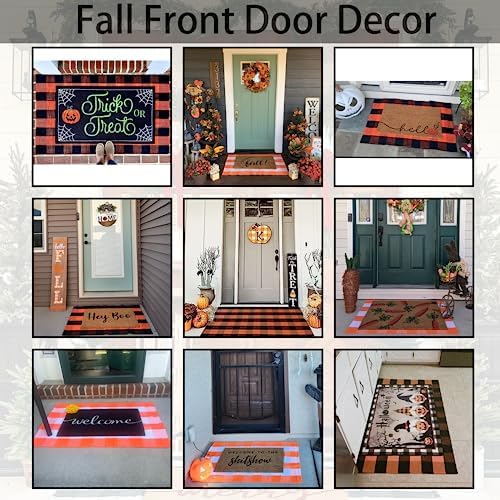 Orange and Black Plaid Rug, 4' x 6' Fall Outdoor Front Door Decor Mat, Cotton Washable Hand-Woven Rug for Layered Doormat, Autumn Halloween Thanksgiving Carpet for Porch, Entryway - Image 6