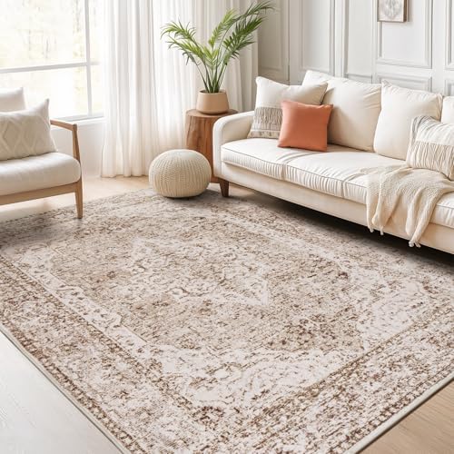 Lofus 5x8 Area Rugs for Living Room, Washable Area Rug, Rugs for Bedroom, Kitchen, Vintage Boho Carpet, Soft Non-Slip, Low Pile Large Area Rug for Office Dining Room, Vintage Beige Brown - Image 2