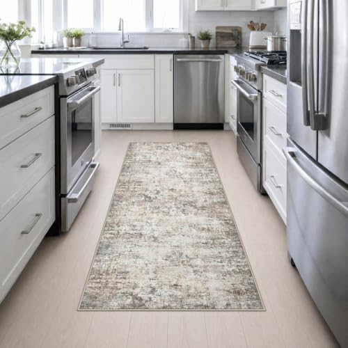 3x8 Washable Runner Rug：Modern Abstract Kitchen Soft Carpet Brown - Image 5