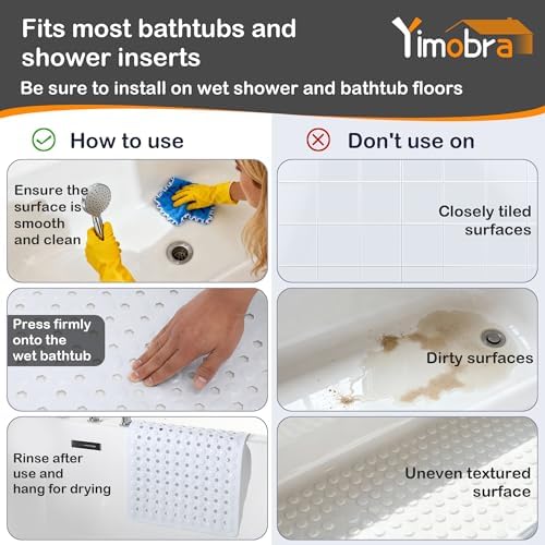 Yimobra Bathtub Mat Non Slip, 27.5"X15.5" Machine Washable Shower Floor Mat, Soft on Feet, Bathmat with Drain Holes and Suction Cups, Bathroom Essentials, White - Image 4