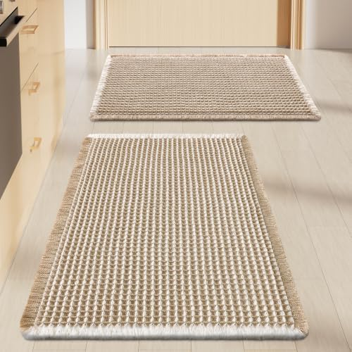 Smiry Waffle Bathroom Rugs Sets 2 Piece (30x18+24x16, Brown & Cream) by Smiry