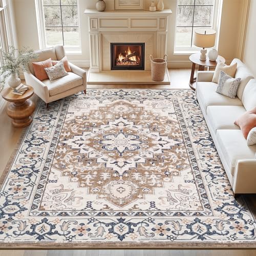 Lofus 9x12 Area Rugs for Living Room Bedroom, Soft Boho Carpet Floral Brown by Lofus