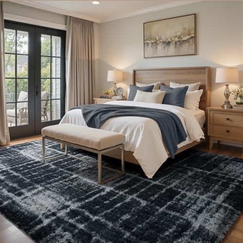 6x9 Ft Large Shag Rugs for Living Room Decor, Tie-Dyed Ultra Soft Fluffy Furry Area Rugs for Bedroom Indoor Floor, Aesthetic Carpet for Kids Home (Grey) - Image 2
