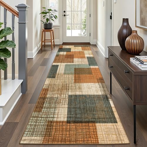 Washable 3x10 Runner Rug for Hallway Kitchen Bedroom, Orange/Blue by Ailyei