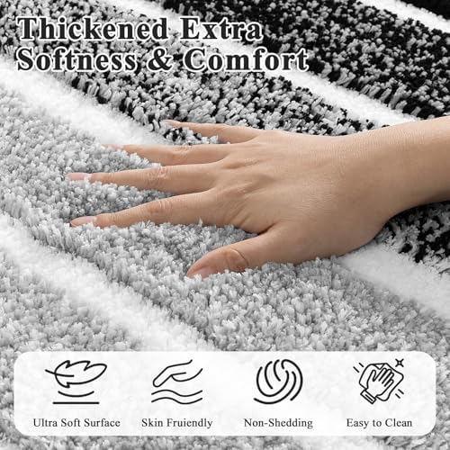 Yamaziot Black Bathroom Rug Set 5 Piece Washable Non Slip Striped Bath Mat - Image 5