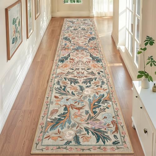 nesrt Birds Runners for Hallways Kitchen Rug Non Slip 2x10, Soft Washable Boho Jungle Long Runner Rugs, Botanical Floral Forest Birds Carpet for Hall Laundry Bedroom Farmhouse Decor (Beige) - Image 2