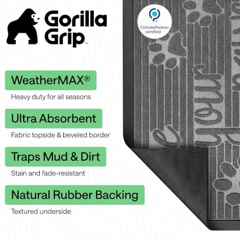 GORILLA GRIP WeatherMAX Door Mat, Indoor Outdoor Use, 35x23, Gray Paw - Image 2
