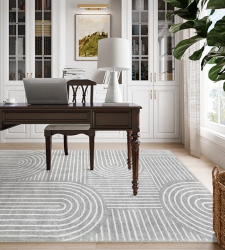 Lahome Abstract Gray Area Rug 6x9, Soft Grey Washable Rugs for Living Room - Image 4