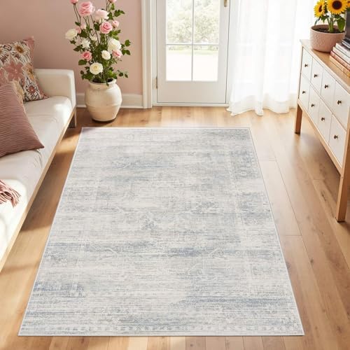 3x5 Entryway Blue Area Rugs, Vintage Washable Rugs Boys Bedroom - Image 3