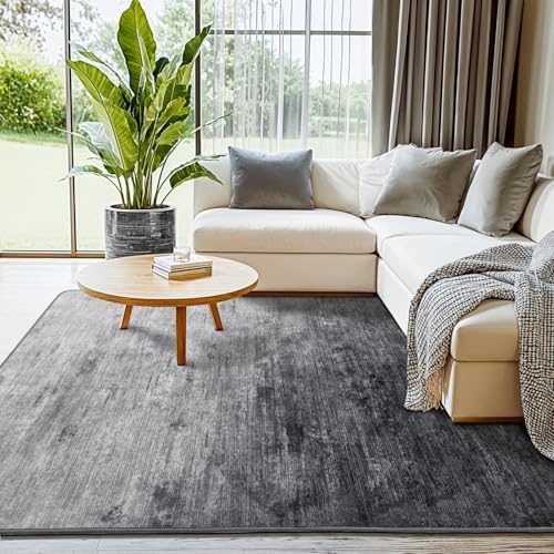 4x6 Washable Area Rug, Gray Solid Area Rugs for Living Room & Bedroom - Image 2