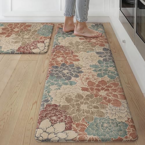 GENIMO Anti Fatigue Kitchen Mats for Floor 2PCS, Standing Rugs, Brick Red by GENIMO