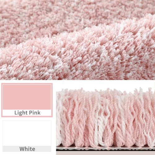 Yimobra Long Bathroom Rug 44x24, Fluffy Non Slip Bath Mat, Light Pink&White - Image 2