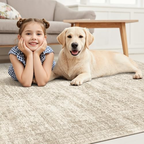 Soalmost 10x14 Area Rugs for Living Room Washable Rug Non-Slip Beige - Image 3