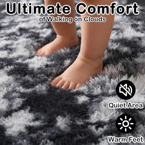 Black White Bedroom Rugs 2x6 Ft, Plush Fluffy Indoor Floor Hallway Rugs - Image 5