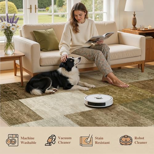 UERMEI 10x12 Area Rug for Living Room - Washable Neutral Modern Abstract Carpet, Non-Slip Soft Large Indoor Floor Rugs for Bedroom Home Office & Under Dining Table Decor, Brown/Green - Image 5