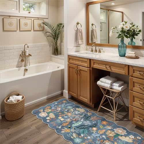 3x6 Runner Rug for Hallway: Washable Non Slip Kitchen Rugs Blue - Image 5