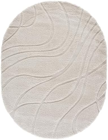 SAFAVIEH Florida Shag Collection Area Rug - 6' x 8' Oval, Cream & Cream, Non-Shedding & Easy Cleaning, Plush Thick Pile, Ideal for Living Room, Bedroom, Dining Space (SG471-1111) - Image 3