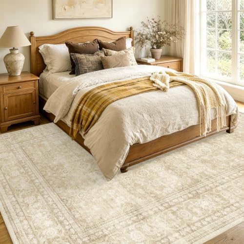 6x9 Ft Large Area Rugs for Living Room, Soft Non-Slip Machine Washable Rug, Vintage Stain Resistant Carpets for Bedroom Nursery Dining Room Home Decor (Beige) - Image 5