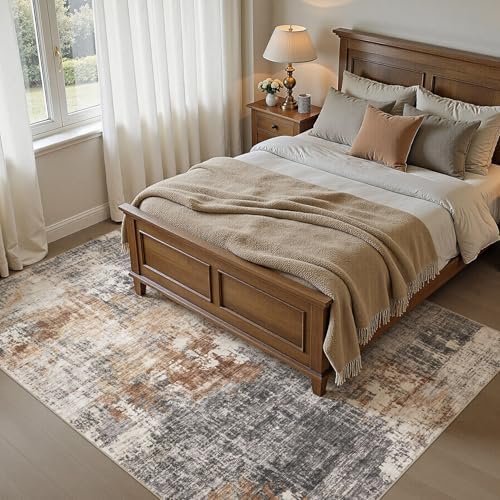 Area Rug Living Room Rugs - 5x7 Washable Large Soft Indoor Neutral Modern Abstract Low Pile Rug Carpet for Bedroom Dining Room Farmhouse Home Office - Grey Brown - Image 3